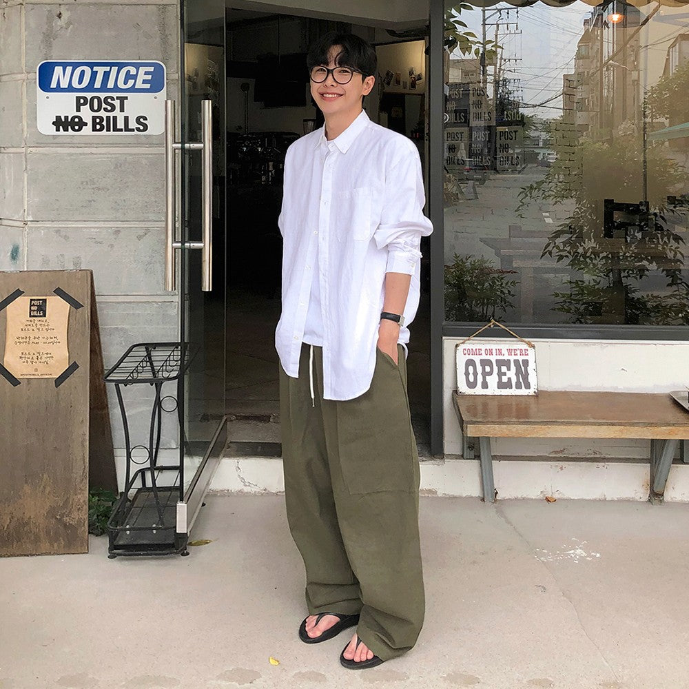 Relaxed Fit Drawstring Wide Leg Pants