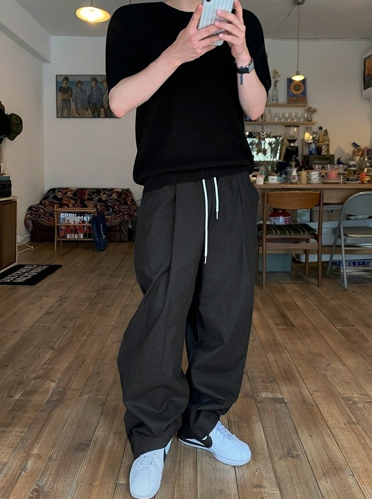 Relaxed Fit Drawstring Wide Leg Pants