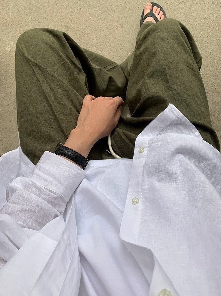 Relaxed Fit Drawstring Wide Leg Pants
