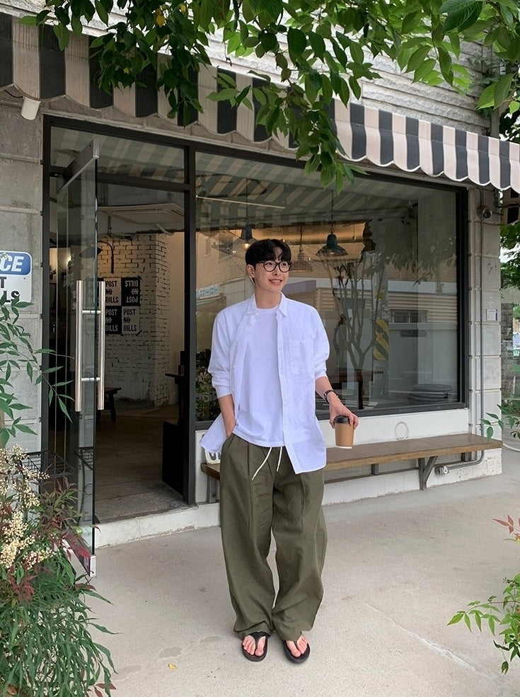 Relaxed Fit Drawstring Wide Leg Pants