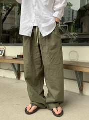 Relaxed Fit Drawstring Wide Leg Pants