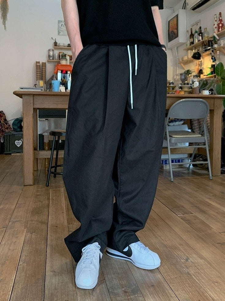 Relaxed Fit Drawstring Wide Leg Pants