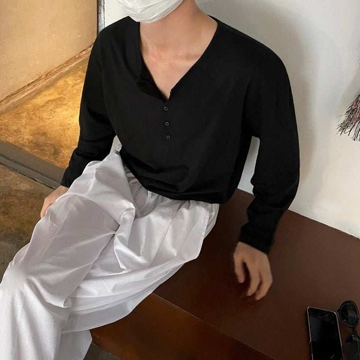 Relaxed Fit Henley Long Sleeve Tee