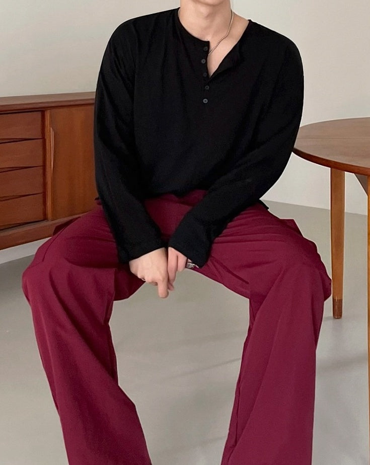 Relaxed Fit Henley Long Sleeve Tee