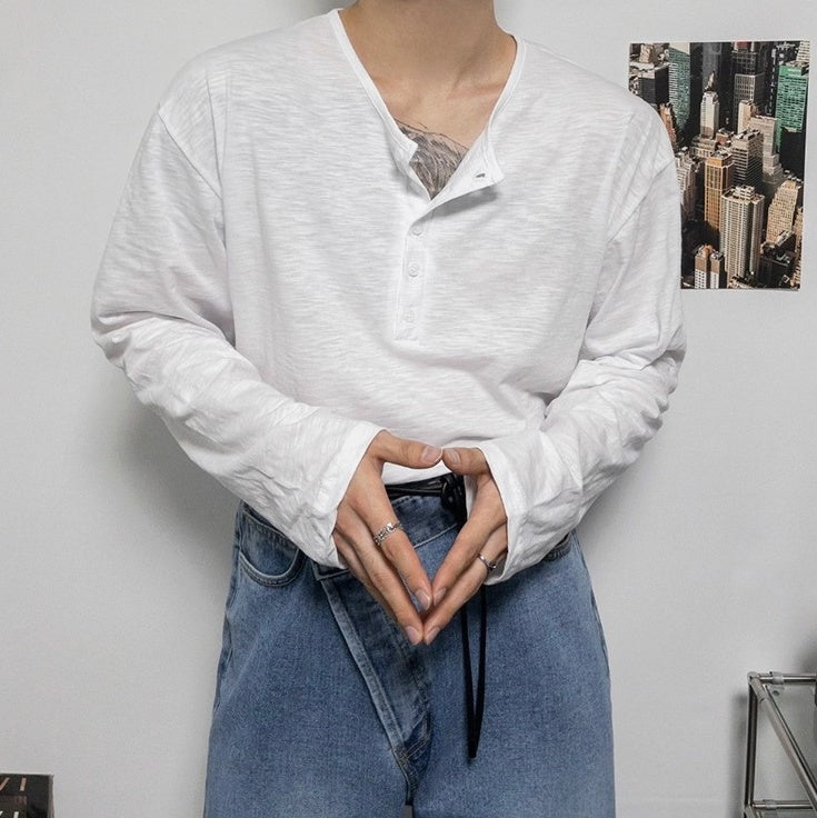 Relaxed Fit Henley Long Sleeve Tee