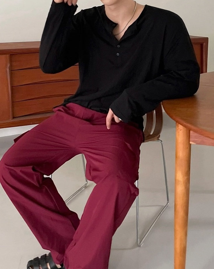 Relaxed Fit Henley Long Sleeve Tee