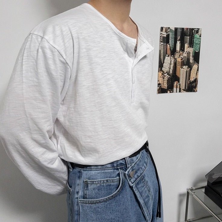 Relaxed Fit Henley Long Sleeve Tee