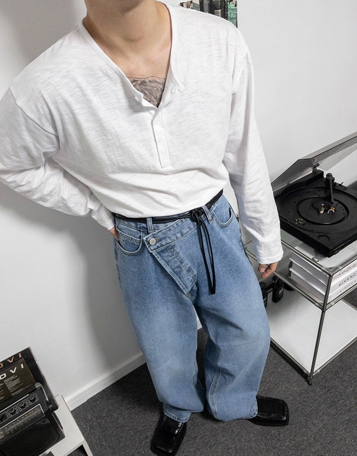Relaxed Fit Henley Long Sleeve Tee