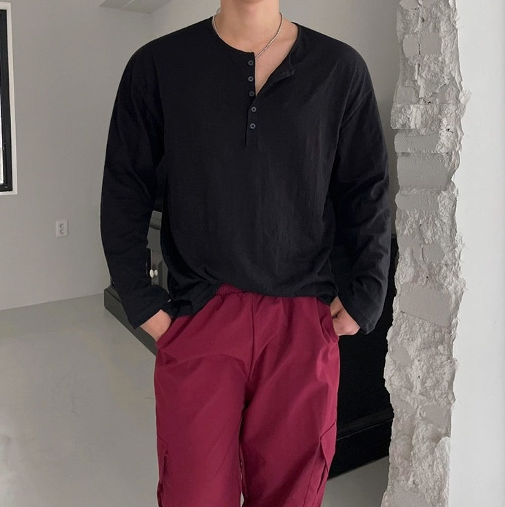 Relaxed Fit Henley Long Sleeve Tee