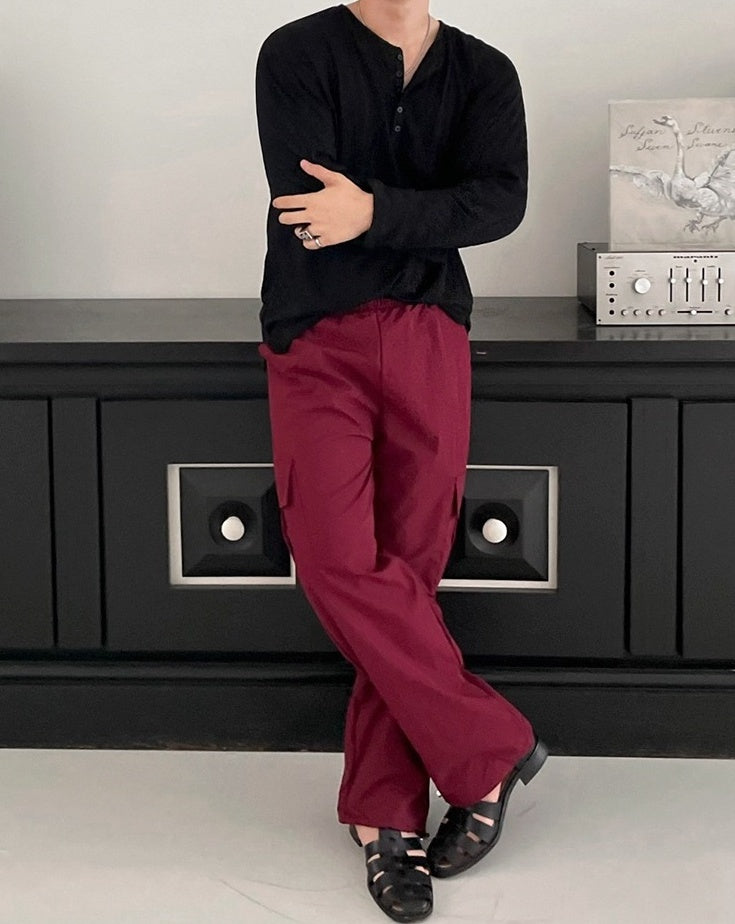 Relaxed Fit Henley Long Sleeve Tee