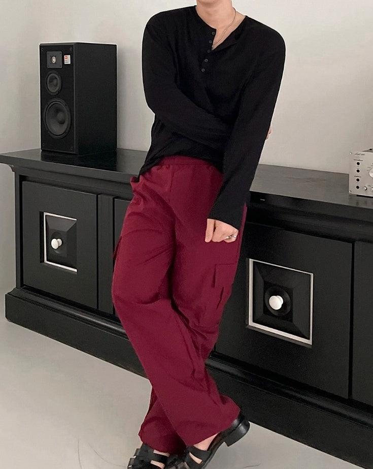 Relaxed Fit Henley Long Sleeve Tee