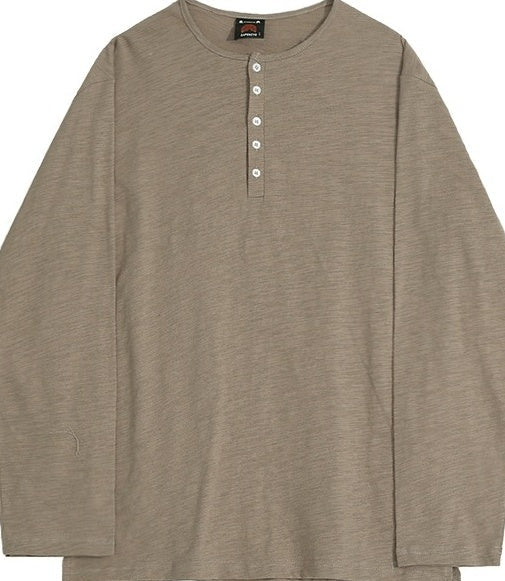 Relaxed Fit Henley Long Sleeve Tee