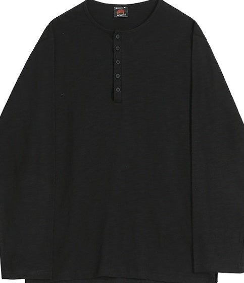 Relaxed Fit Henley Long Sleeve Tee
