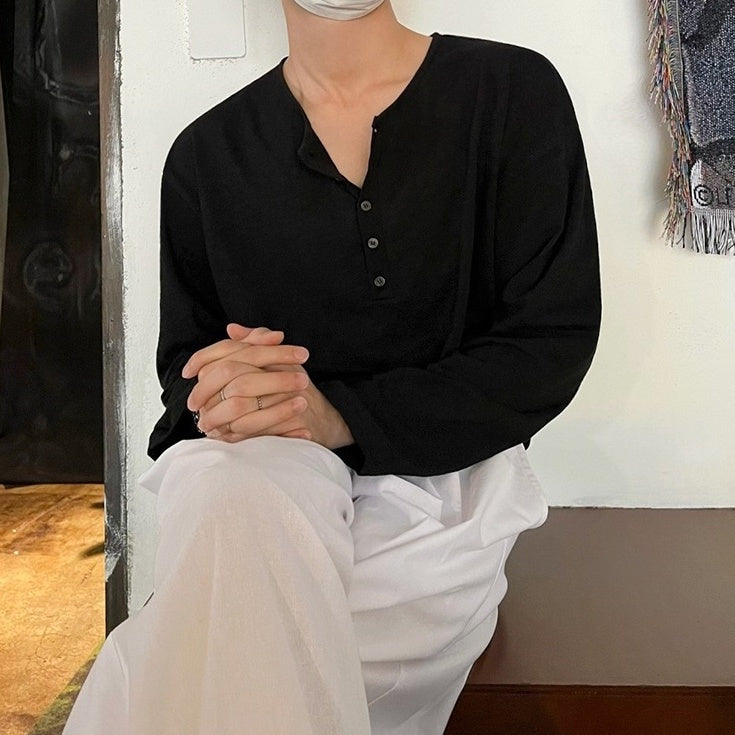 Relaxed Fit Henley Long Sleeve Tee