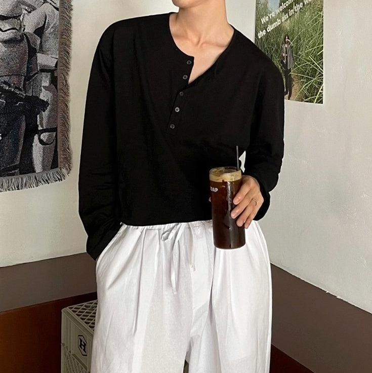 Relaxed Fit Henley Long Sleeve Tee