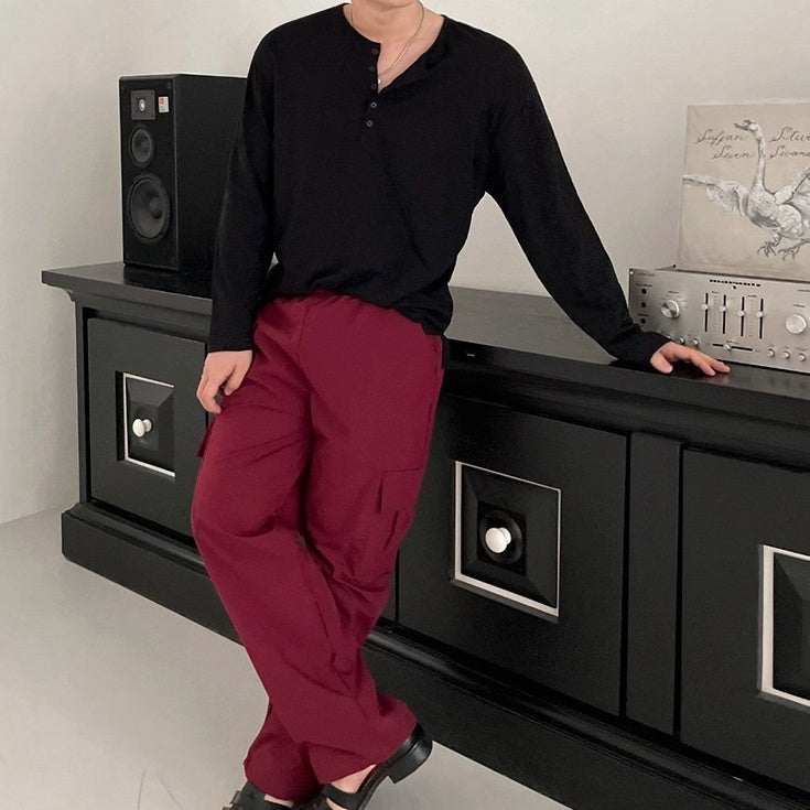 Relaxed Fit Henley Long Sleeve Tee