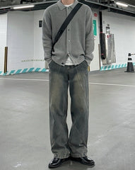 Relaxed Fit Knit Cardigan Sweater For Commuting