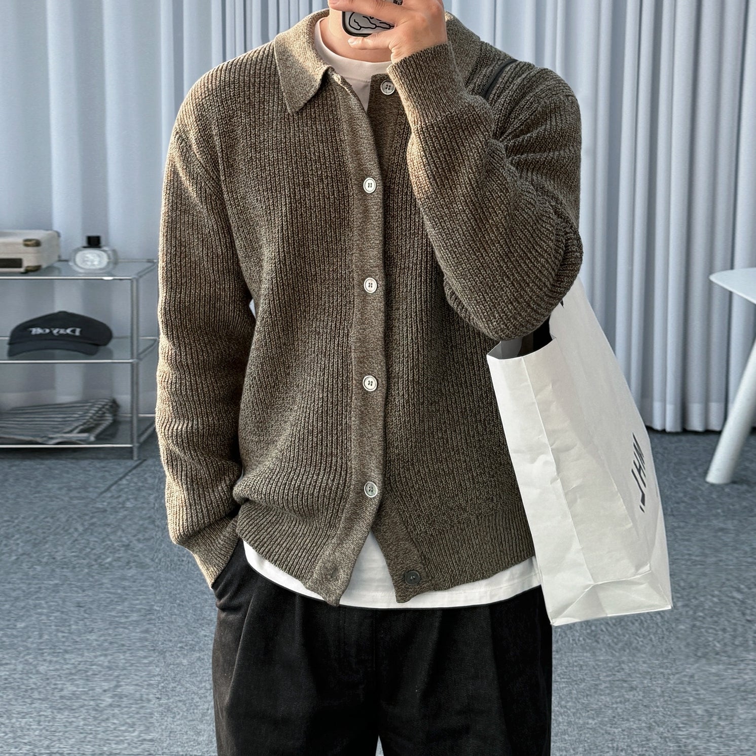 Relaxed Fit Knit Cardigan Sweater For Commuting