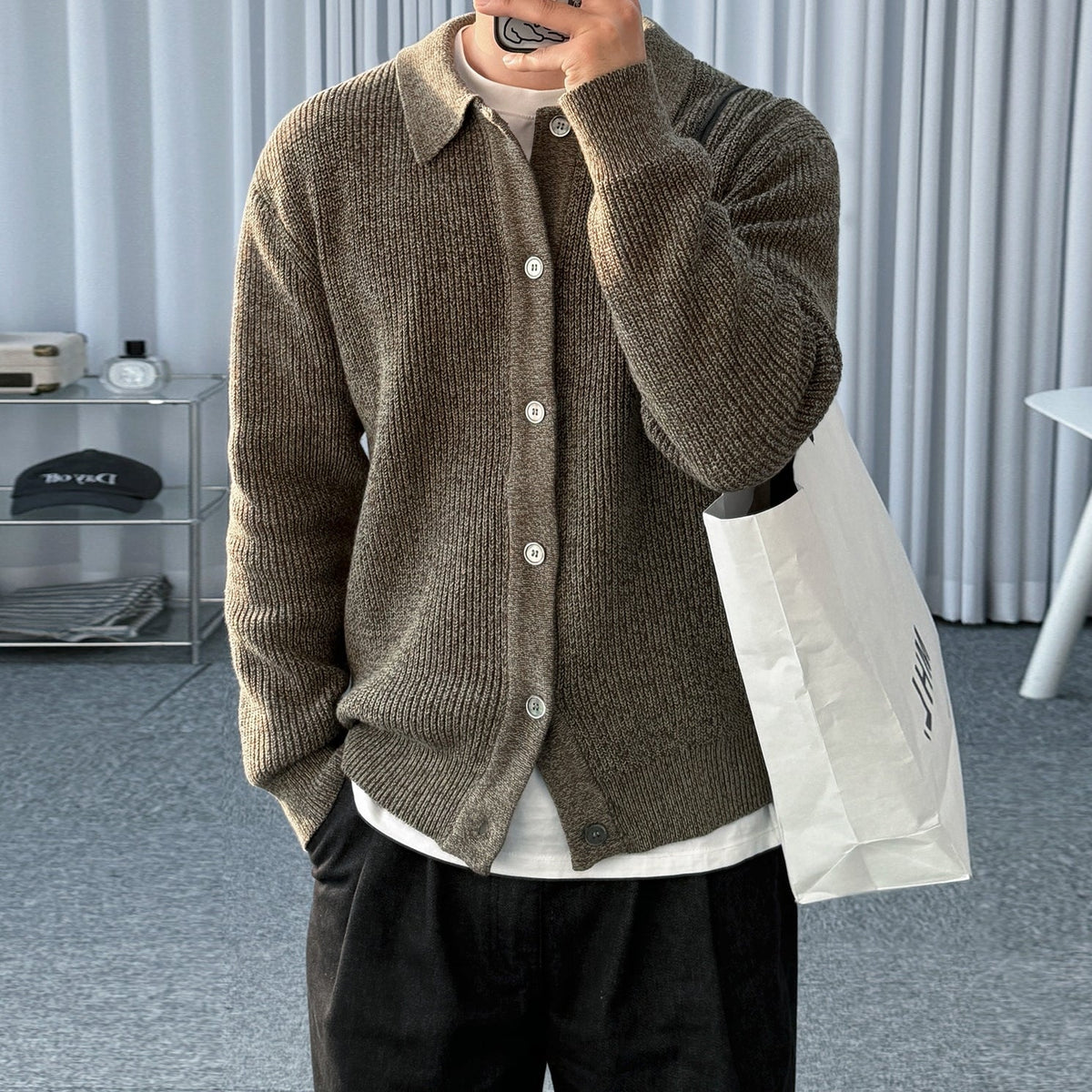 Relaxed Fit Knit Cardigan Sweater For Commuting