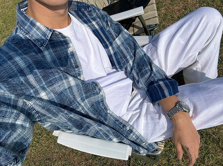 Relaxed Fit Plaid Long Sleeve Shirt Jacket