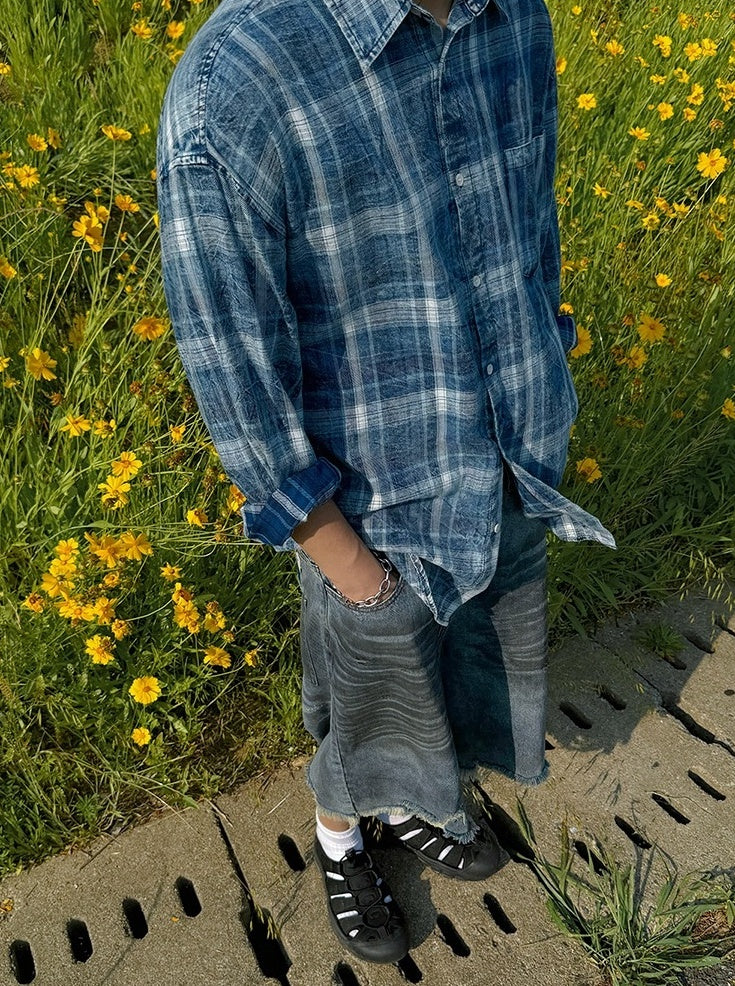 Relaxed Fit Plaid Long Sleeve Shirt Jacket