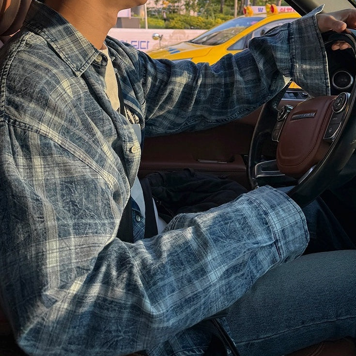 Relaxed Fit Plaid Long Sleeve Shirt Jacket