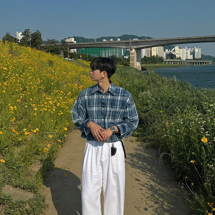 Relaxed Fit Plaid Long Sleeve Shirt Jacket