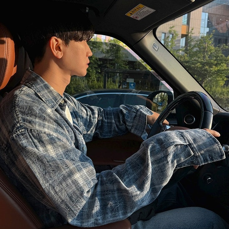 Relaxed Fit Plaid Long Sleeve Shirt Jacket