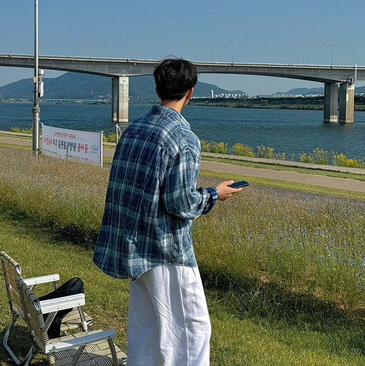 Relaxed Fit Plaid Long Sleeve Shirt Jacket