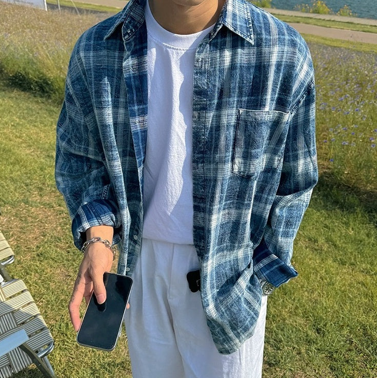 Relaxed Fit Plaid Long Sleeve Shirt Jacket