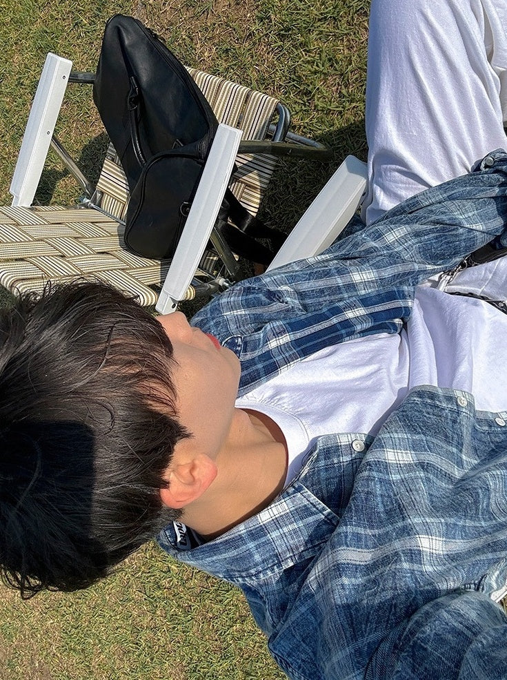 Relaxed Fit Plaid Long Sleeve Shirt Jacket
