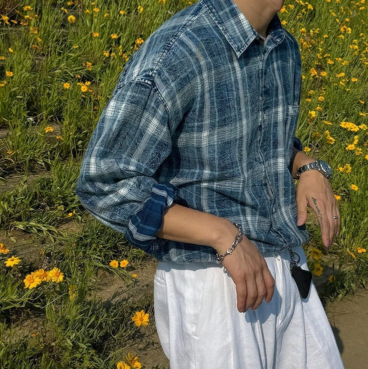 Relaxed Fit Plaid Long Sleeve Shirt Jacket