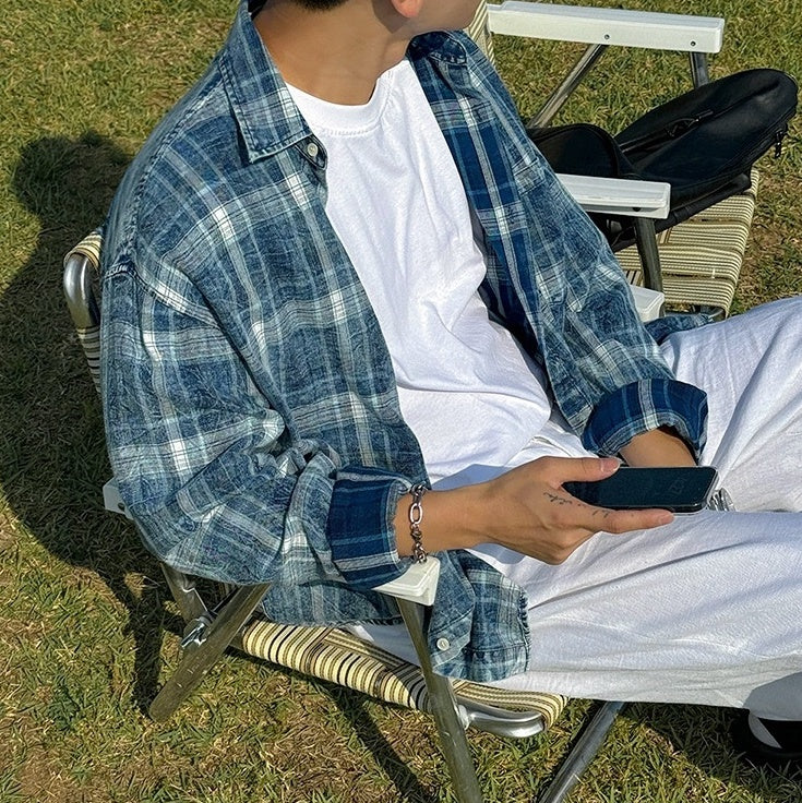Relaxed Fit Plaid Long Sleeve Shirt Jacket