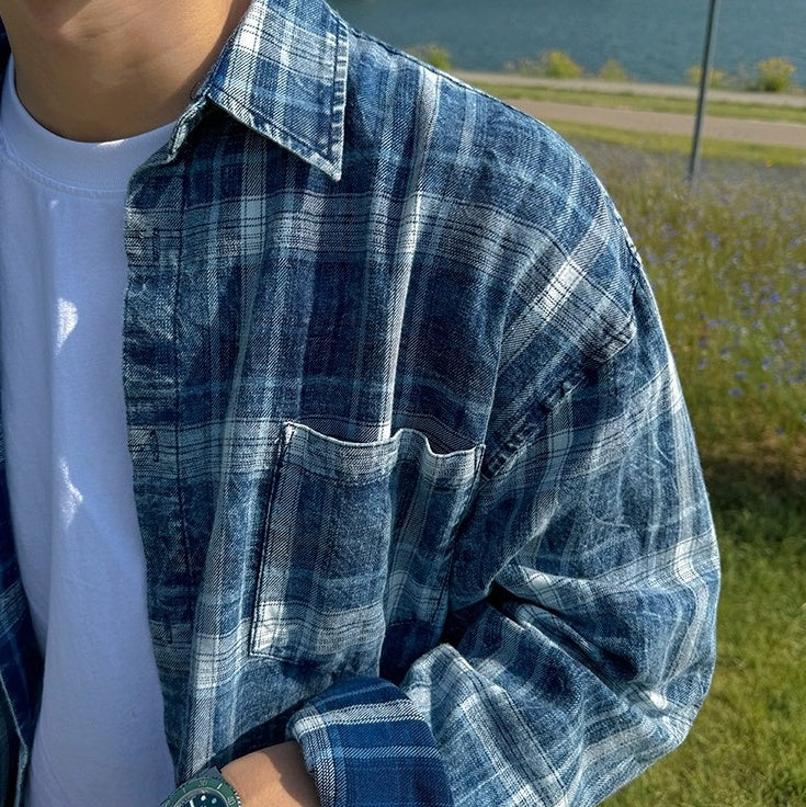 Relaxed Fit Plaid Long Sleeve Shirt Jacket