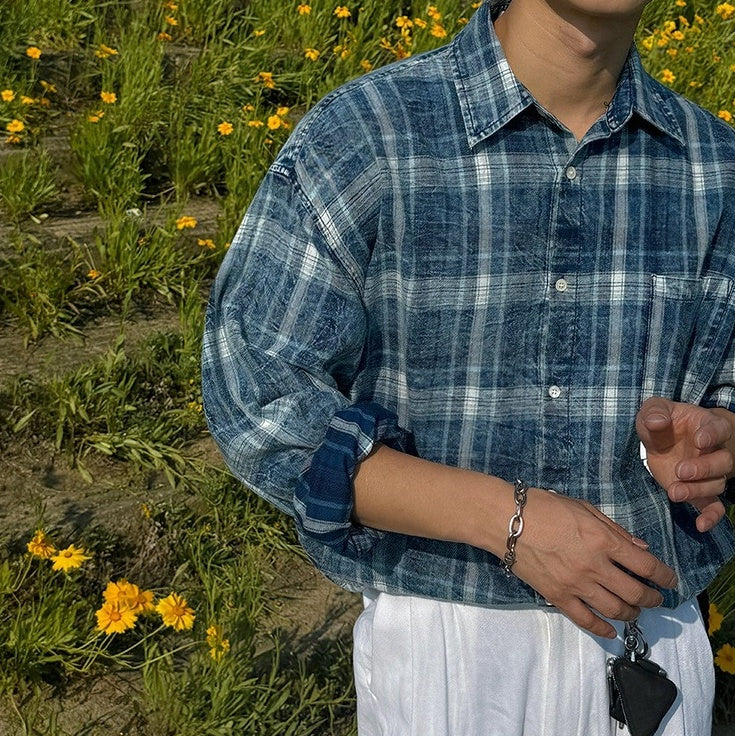Relaxed Fit Plaid Long Sleeve Shirt Jacket