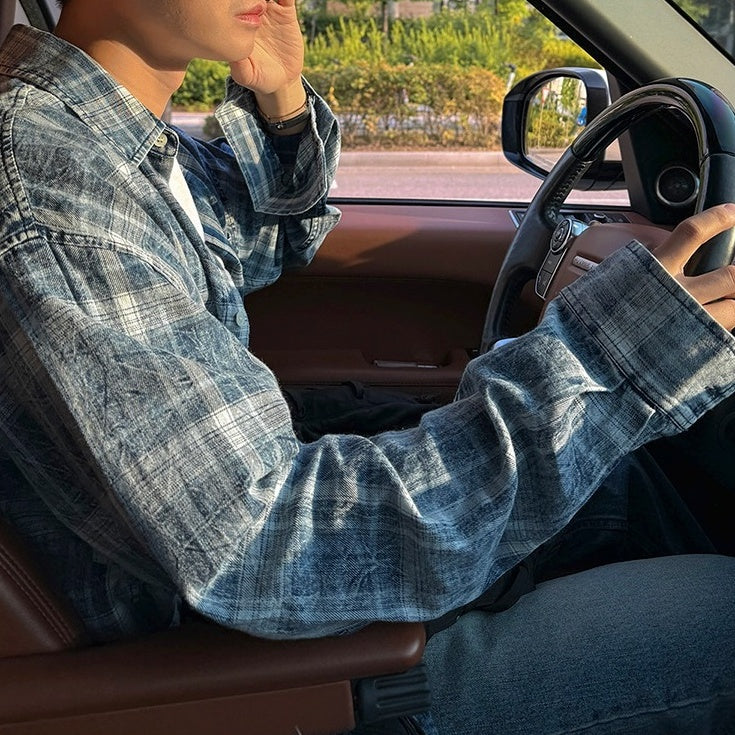 Relaxed Fit Plaid Long Sleeve Shirt Jacket