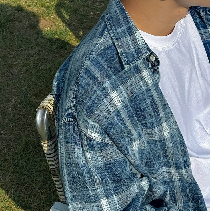 Relaxed Fit Plaid Long Sleeve Shirt Jacket