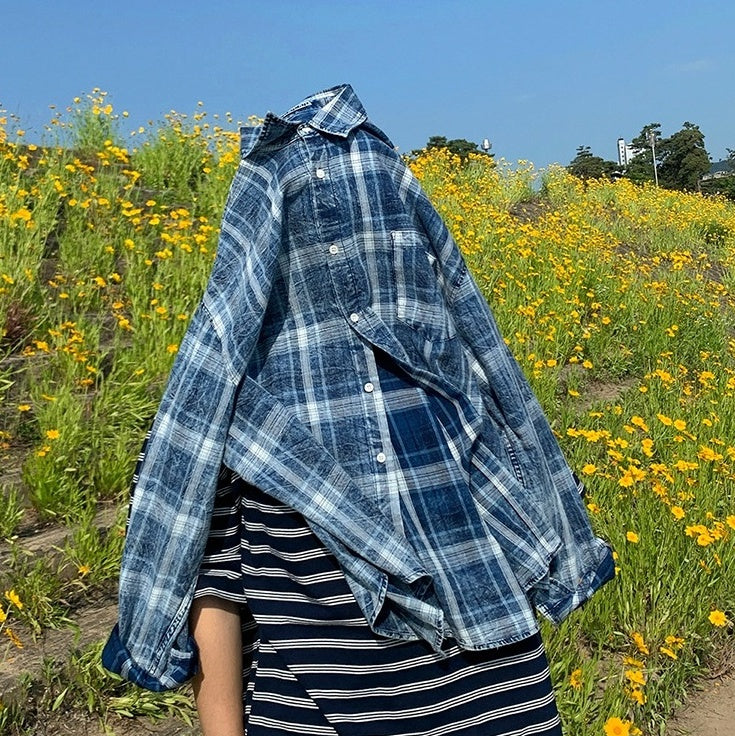 Relaxed Fit Plaid Long Sleeve Shirt Jacket