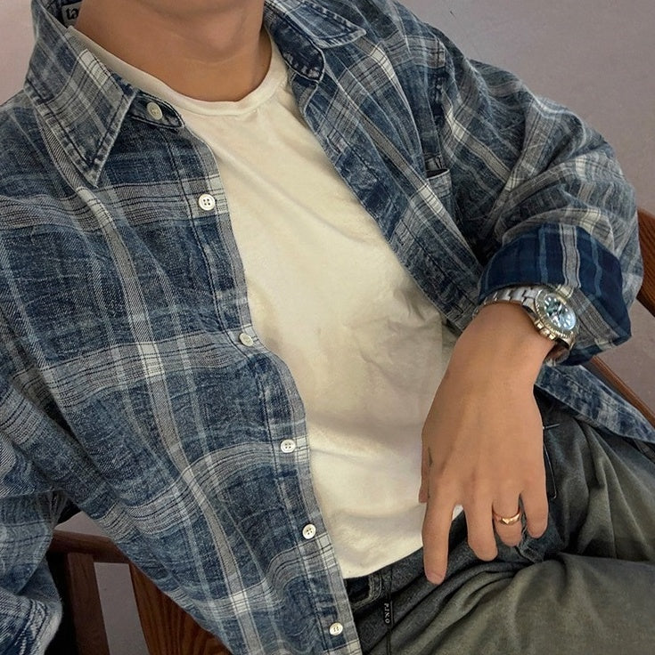 Relaxed Fit Plaid Long Sleeve Shirt Jacket