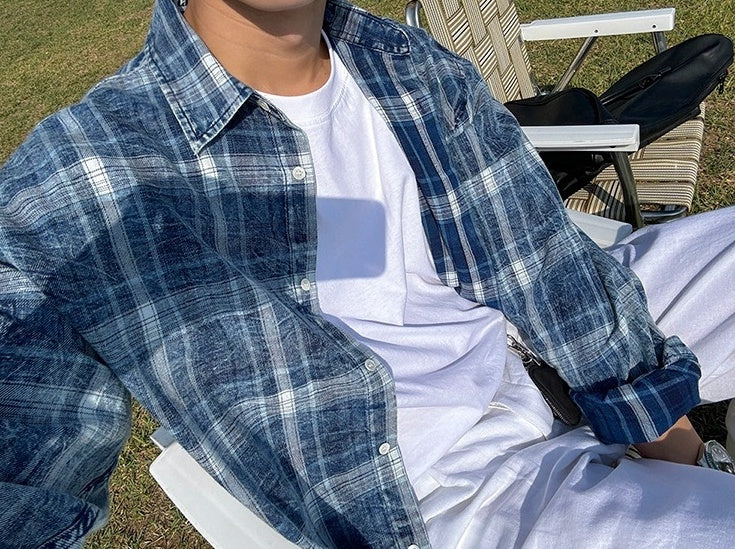 Relaxed Fit Plaid Long Sleeve Shirt Jacket