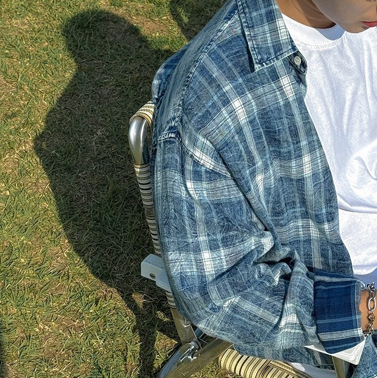 Relaxed Fit Plaid Long Sleeve Shirt Jacket