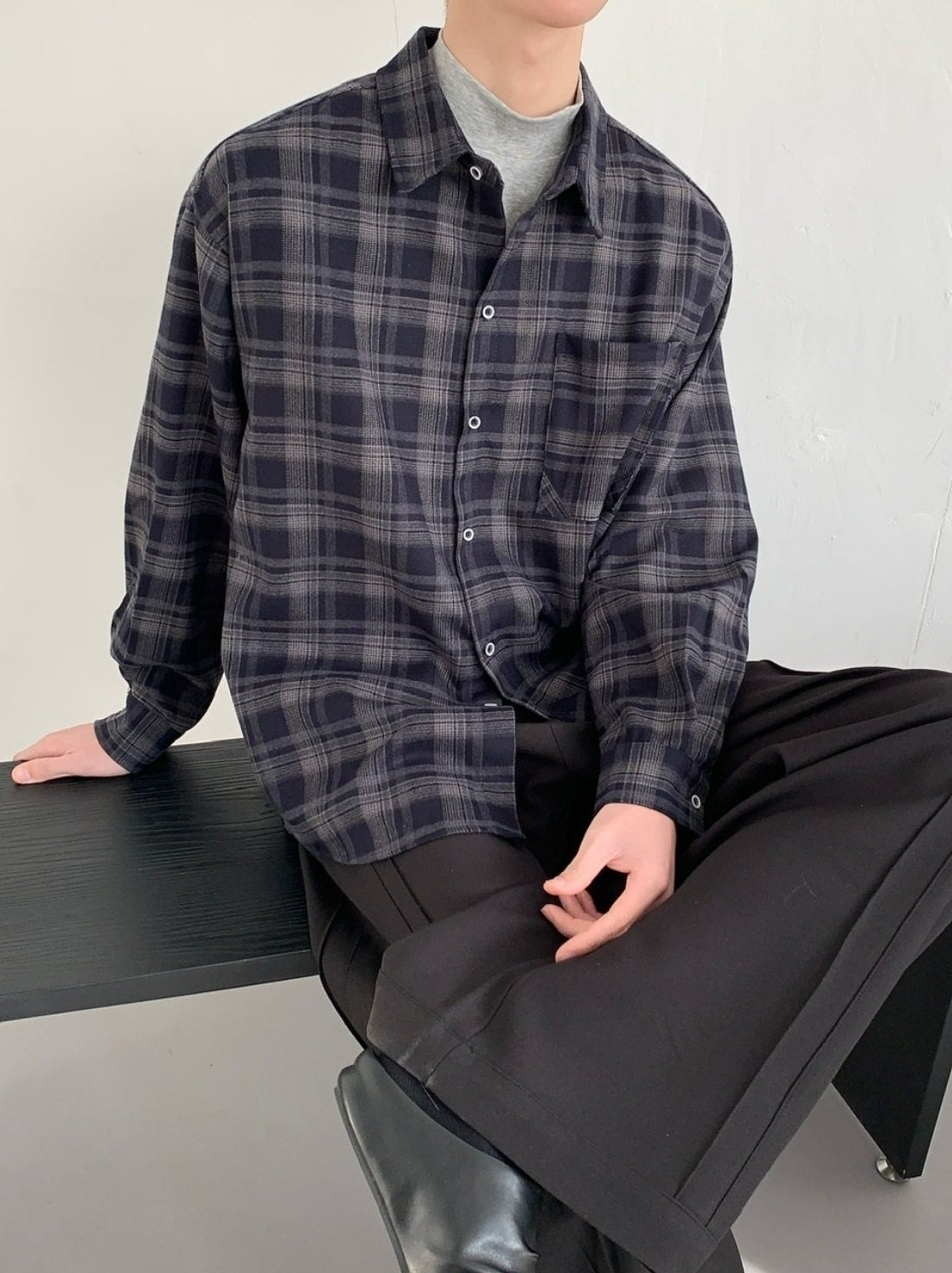 Relaxed Plaid Long Sleeve Commuter Shirt