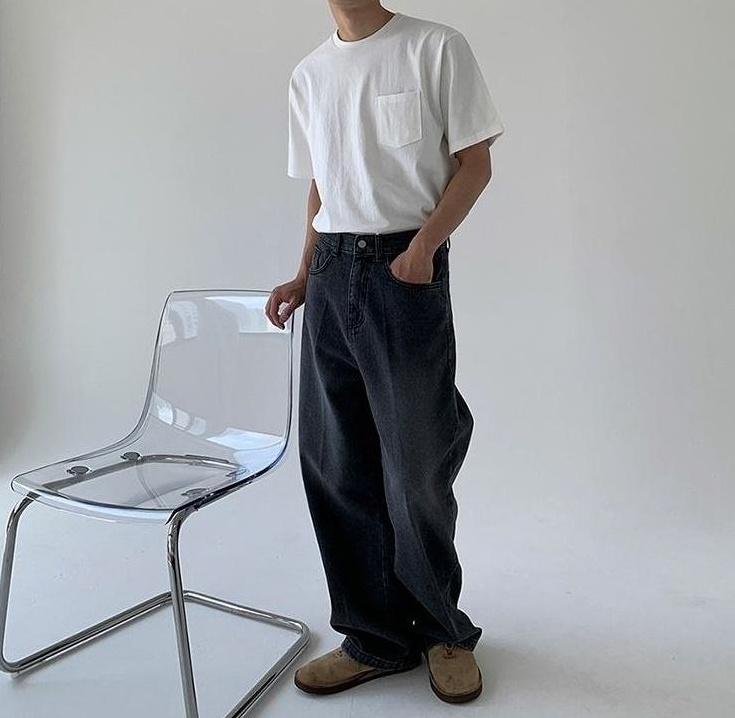 Relaxed Straight Leg Denim Pants