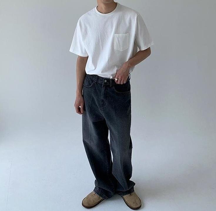 Relaxed Straight Leg Denim Pants