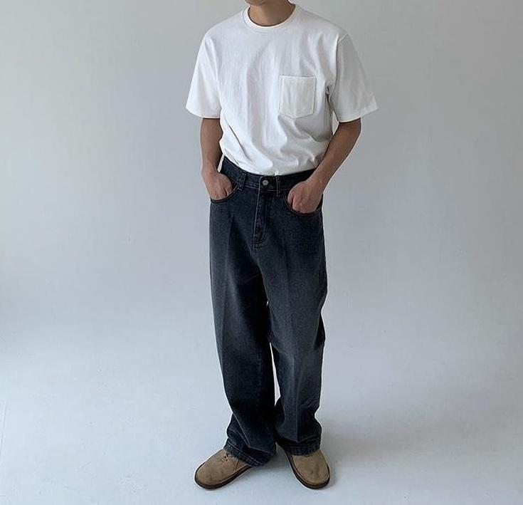 Relaxed Straight Leg Denim Pants