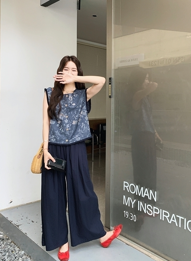 Relaxed Style High Waist Wide Leg Pants Set