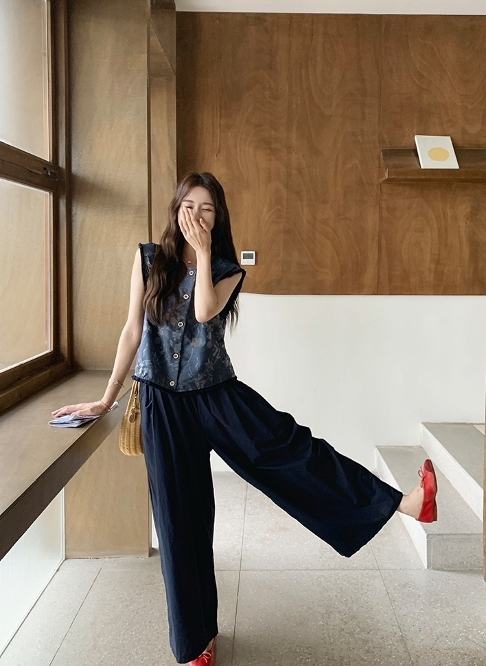 Relaxed Style High Waist Wide Leg Pants Set