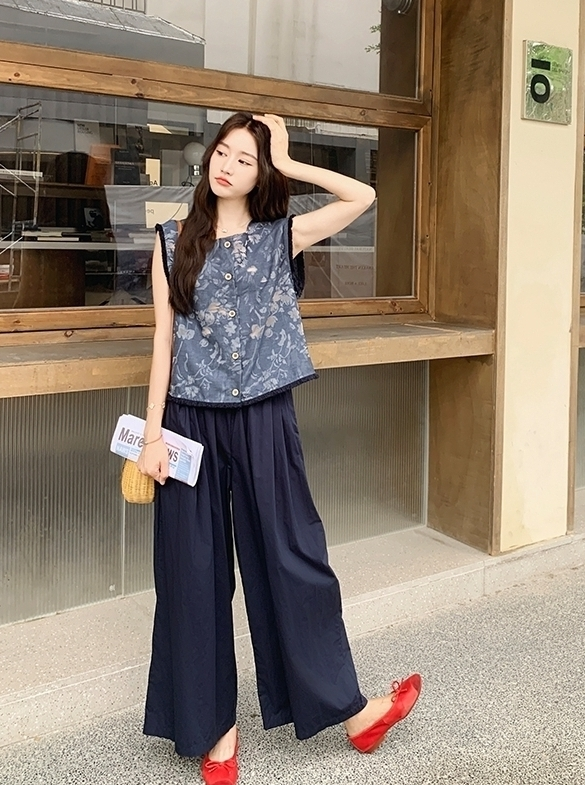 Relaxed Style High Waist Wide Leg Pants Set