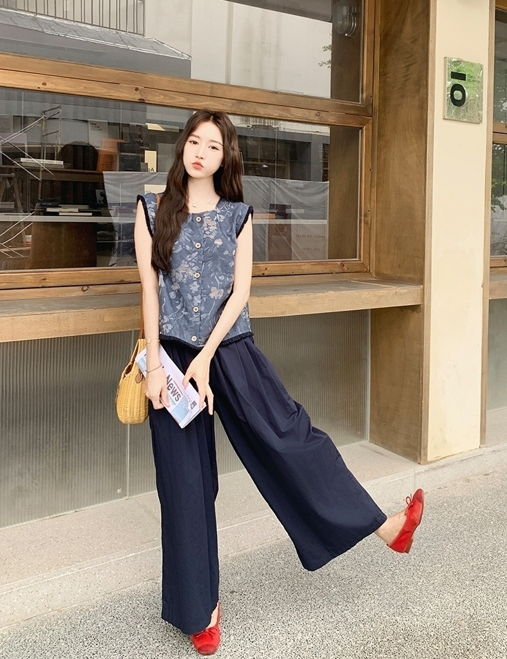 Relaxed Style High Waist Wide Leg Pants Set