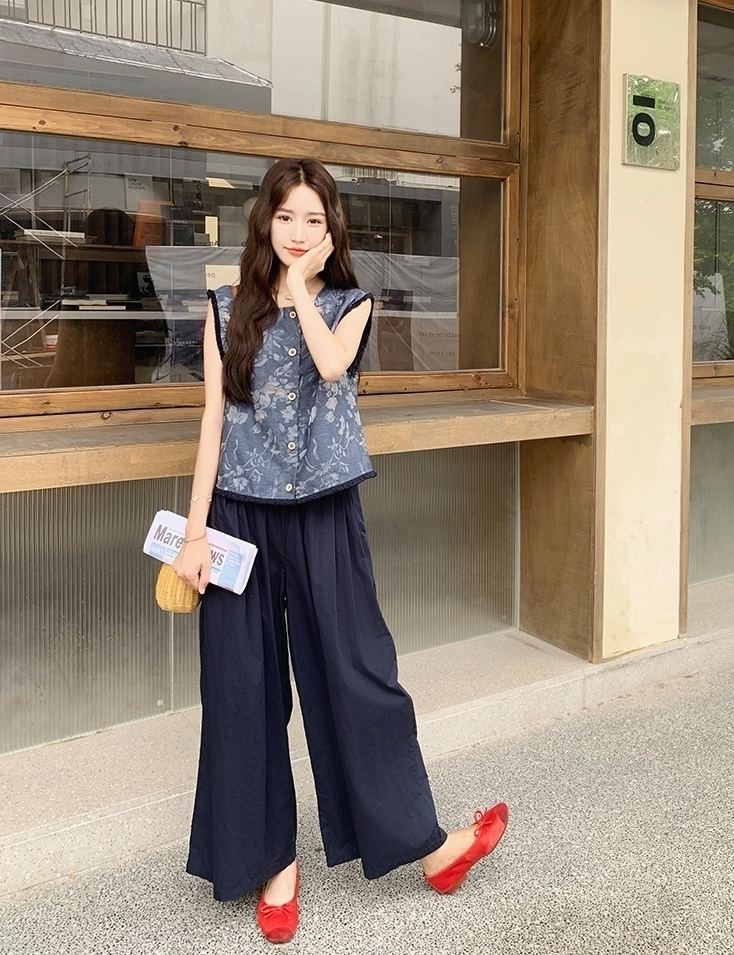 Relaxed Style High Waist Wide Leg Pants Set